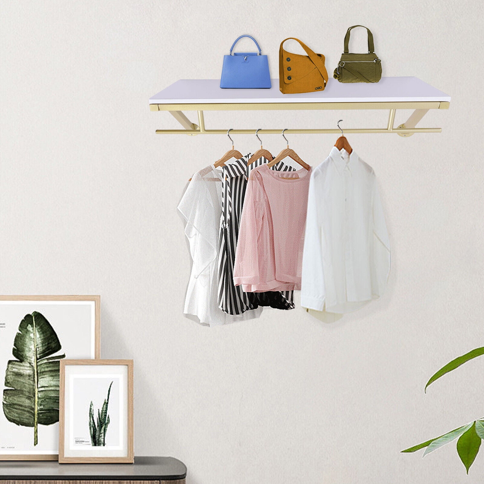 Clothing Rack Gold Wall Mounted Garment Display Storage Rack with ...