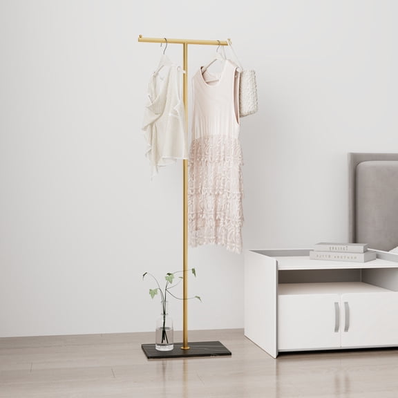 Clothing Rack, Golden Metal Freestanding Heavy Duty Clothes Rack with Marble Base, Multipurpose Garment Hanger for Bedroom, Hat, Scarf, Jacket,
