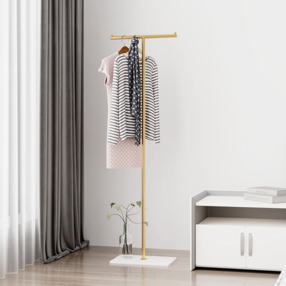 Clothing Rack, Golden Metal Freestanding Heavy Duty Clothes Rack with Marble Base, Multipurpose Garment Hanger for Bedroom, Hat, Scarf, Jacket,