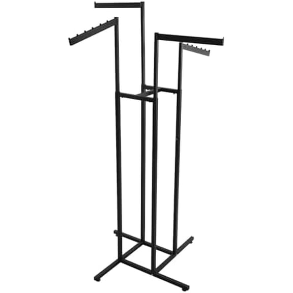Clothing Rack - Heavy Duty 4 Way Adjustable Clothing Rack with Slanted Arms, Retail Clothing Rack Display With 2 Straight Arms and 2 Slanted Arms Perfect for Clothing Store Display (Black)