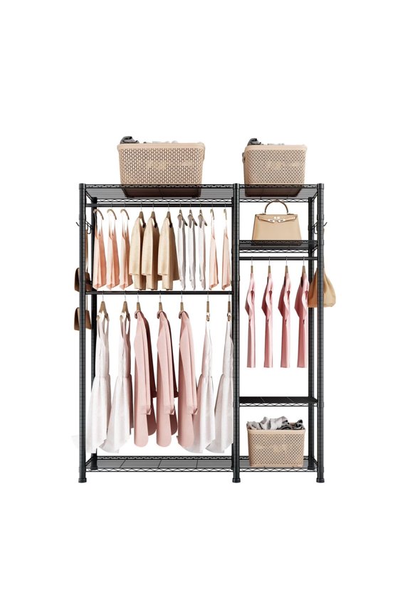 Clothing Rack Heavy Duty, 6 Tier Garment Rack w/ 3 Rods, 800lbs Capacity