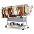 thumbnail image 1 of Clothing Rack Heavy Duty Clothes Rack for Hanging Clothes Load 625LBS Extendable Double Rod Clothes Rack, Adjustable Rolling Garment Rack with Wheels, Basket & Shelves 71.2''W*23.6''D*68.5''H, 1 of 1