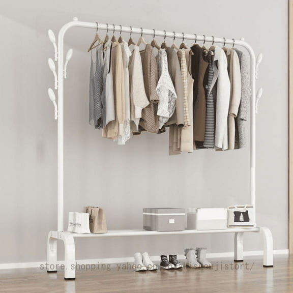 Clothing Rack, Single Rod Portable Garment Rack for Hanging clothes, Cloths Rack for Bedroom, White