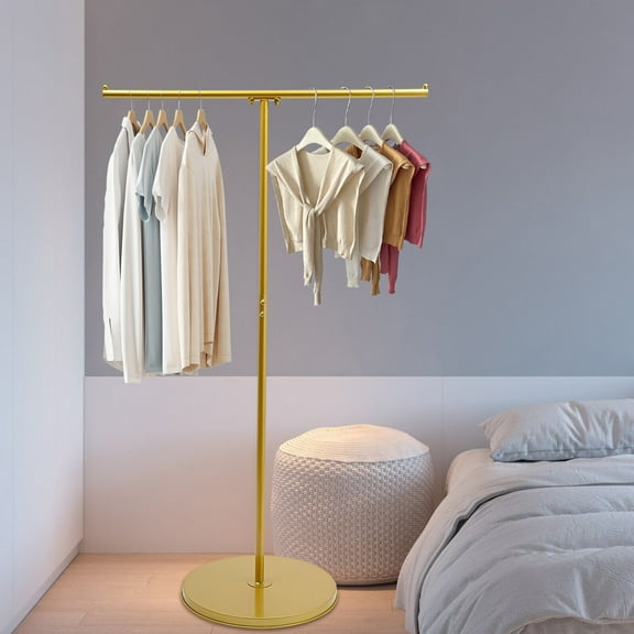 Gold T-Shaped Clothing Rack, Coat Rack, Clothing Shop Display Rack,Corrosion-Resistant 39.37*51.18in for Laundry Rooms, Balconies, Bedrooms