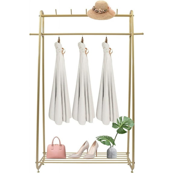 Clothing Rack W/Shelves Wardrobe Closet Industrial Pipe Garment Rack 50kg/110lbs Gold