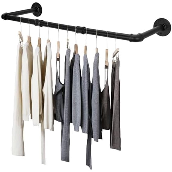 Clothing Rack Wall Mount, Industrial Pipe Clothes Rack 32.6IN,Heavy Duty Iron Garment Rack Bar for Closet Storage,Laundry Room,Bedroom,Multi Purpose Clothing Hanging Rod,Black Retro Style