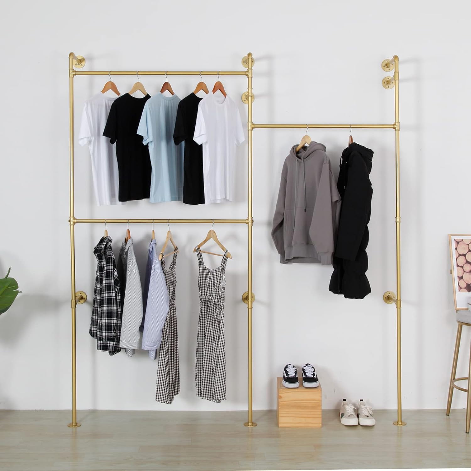 Clothing Rack Wall Mounted 5 Hanging Rods Garment Bar, Heavy Duty ...