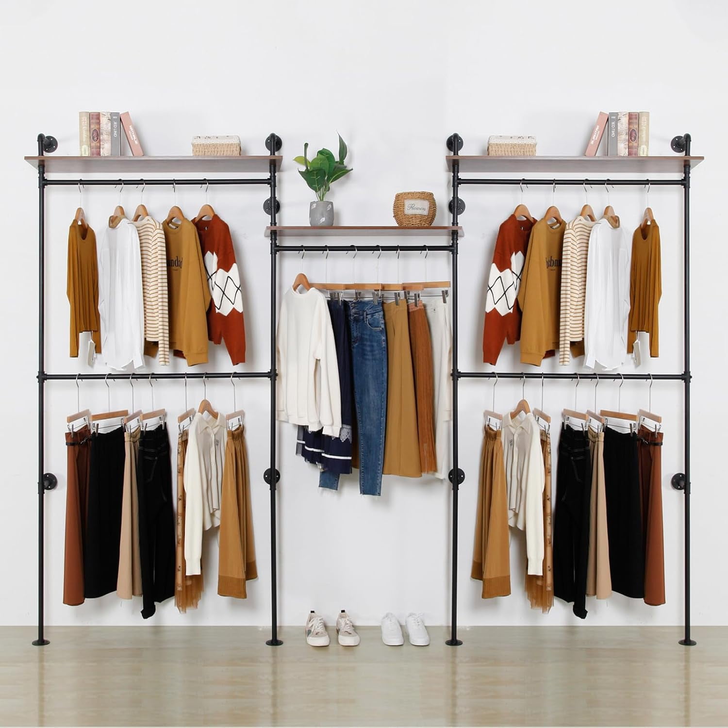 Clothing Rack Wall Mounted 5 Hanging Rods Garment Bar, Heavy Duty ...