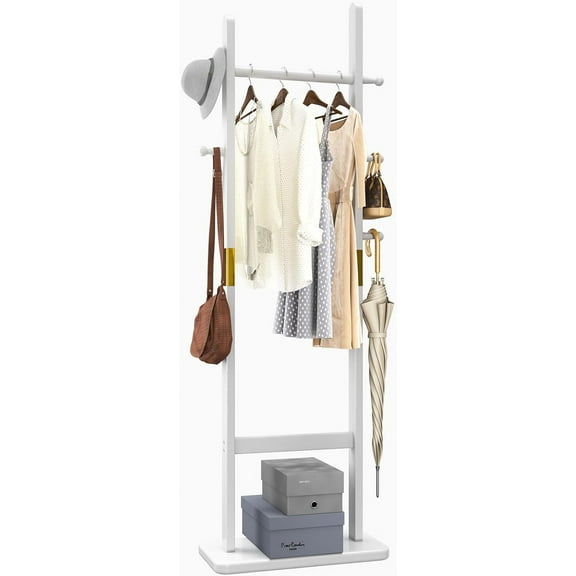 Clothing Rack for Hanging Clothes, White Freestanding Clothes Rack Heavy Duty, Small Hanging Rack Hall Tree, Very Sturdy Coat Rack Stand White
