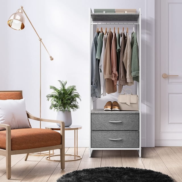 Clothing Rack with 2 Drawers - Tall Closet Stand Dresser for Bedroom ...