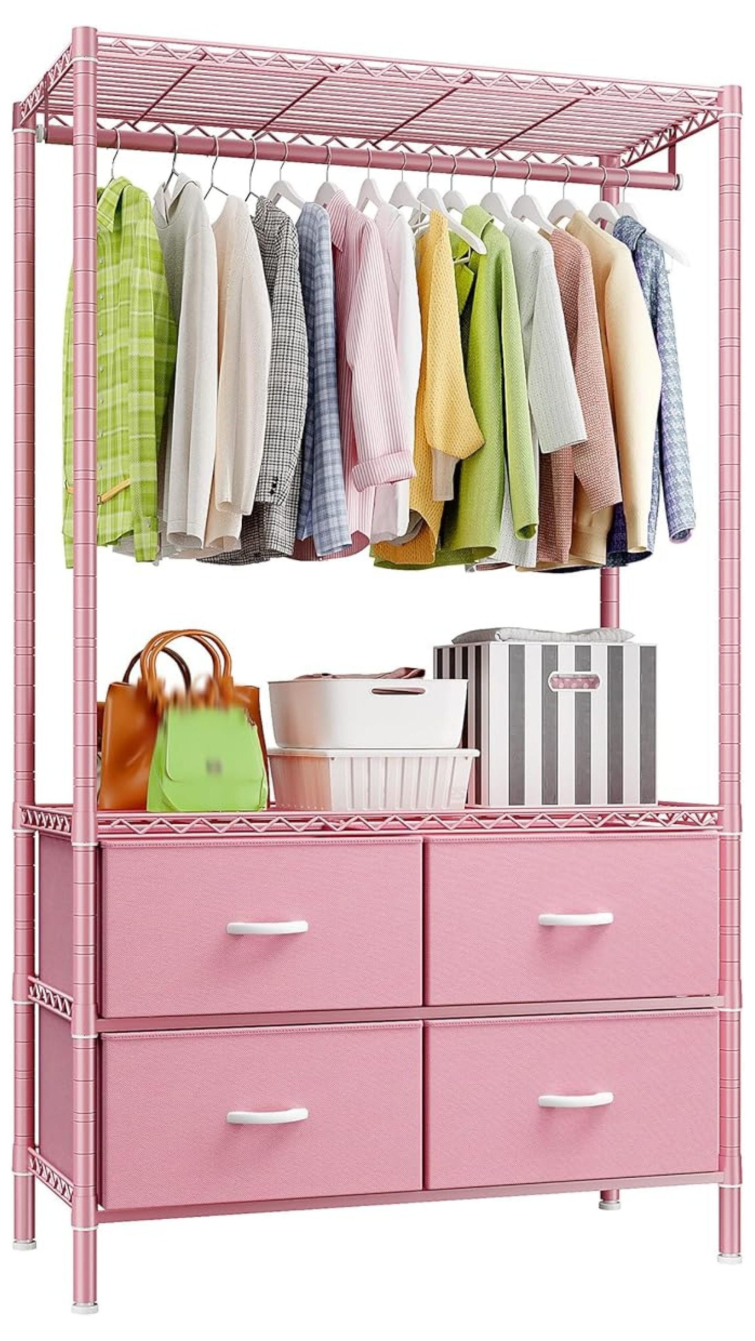 Clothing Rack with 4 Drawers and Shelves, Heavy Duty Clothes Rack for ...