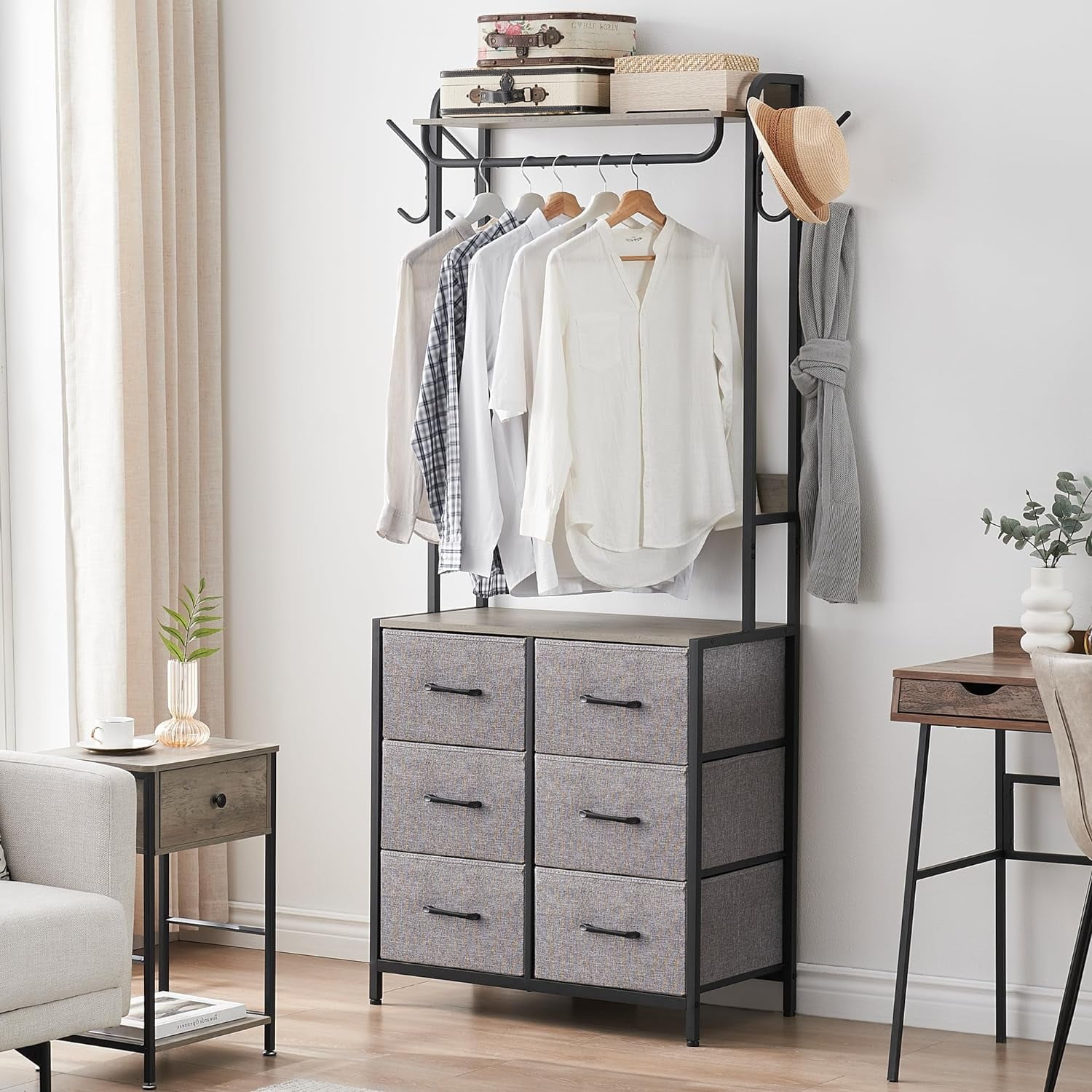 Clothing Rack with 6 Drawers Freestanding Tall Closet Organizer with ...