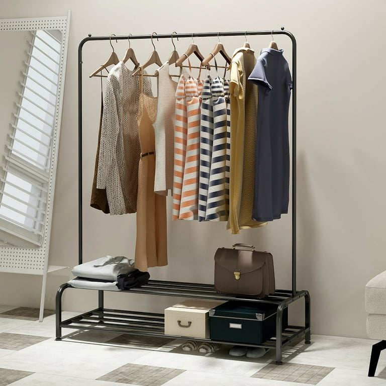 Clothing Rack with Shelves Clothes Rack Garment Racks for Clothes Cloth Hanging Rack Black LJ1141
