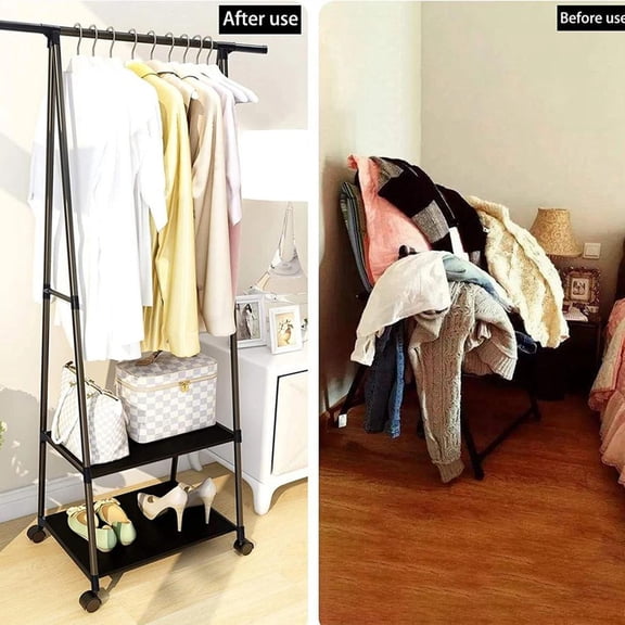 VivaMart Clothes Rack on Wheels,Triangle Coat Rack,2 Tier Rolling Clothes Hanging Portable Garment Laundry for Home Office Dorm Black