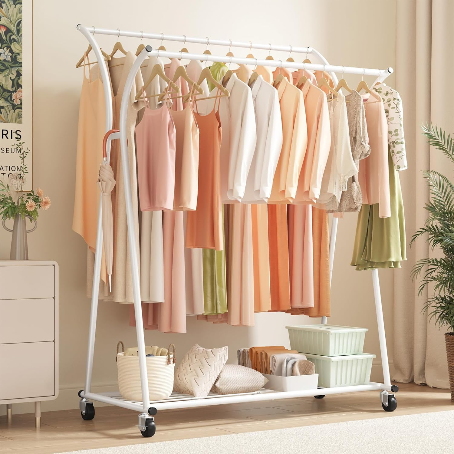 Clothing Rack with Wheels Heavy Duty Clothes Racks for Hanging Clothes ...