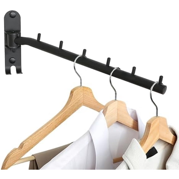 Clothing Racks for Hanging Clothes, Garment Racks Wall Mounted Clothes Bar-Hanger Holder Hooks Heavy Duty Folding Drying Rack Space Saving Clothing Hanging System Closet Storage Organizer