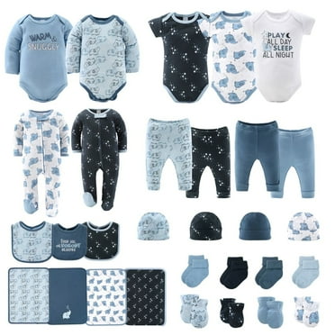 The Peanutshell 16-Piece Baby Layette Newborn Clothing Gift Set for 3 to 6 Months, Elephant Blue