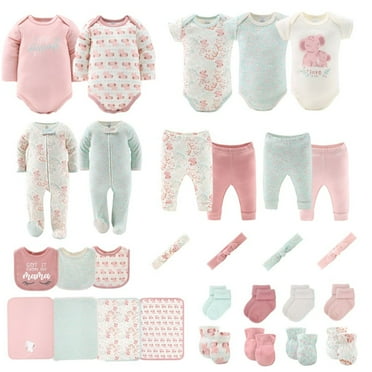 The Peanutshell 16-Piece Baby Layette Newborn Clothing Gift Set for 6 to 9 Months, Floral Elephant