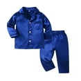 thumbnail image 1 of Clothing Set for Kids New Children's Solid Color Long Sleeved Casual Top with Elastic Waist Long Pants Home Clothes Two-Piece Set Childrens Pajamas Blue 5 Years, 1 of 3