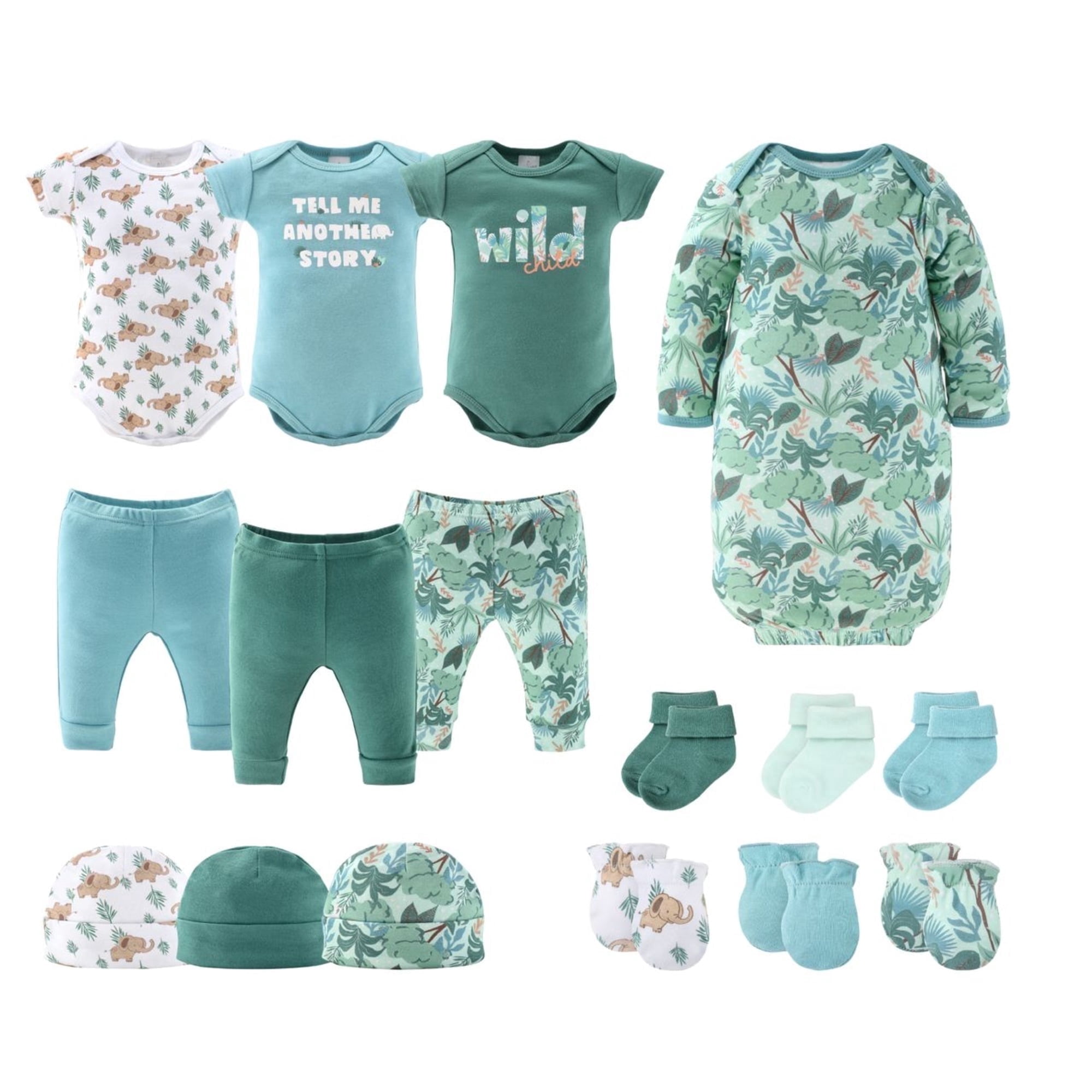 The Peanutshell 16-Piece Baby Layette Newborn Clothing Gift Set for 6 to 9 Months, Wild Jungle