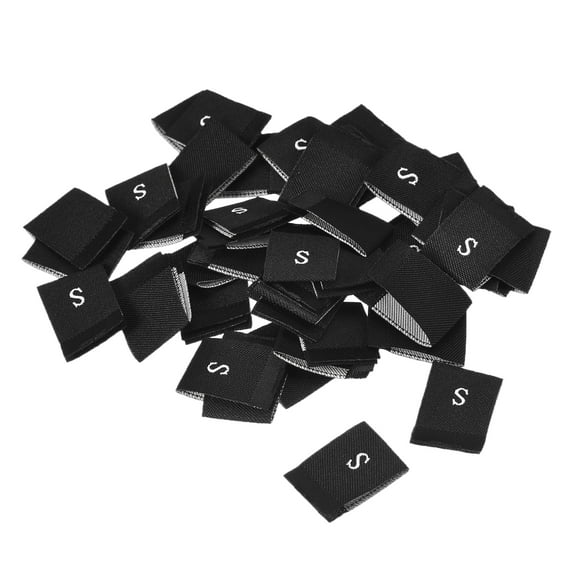 Clothing Sewing Size Label, S Sizes Woven Embroidered Label Black for Clothes Garment, Pack of 100