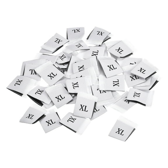 Clothing Sewing Size Label, XL Sizes Woven Embroidered Label White for Clothes Garment, Pack of 100