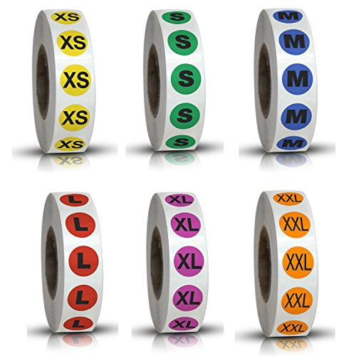 Clothing Size Stickers 1/2" Color Coded Adhesive Labels Sizes XSXXL