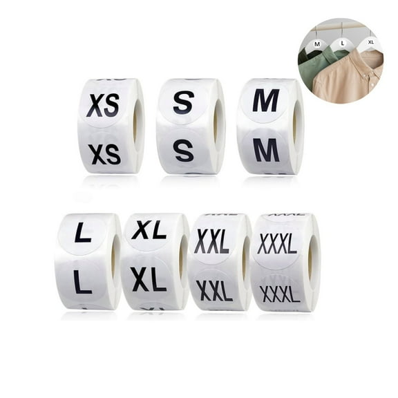 Clothing Size Stickers,QZS Portable Self Adhesive Labels Rolls for Skirt Retail,3500 Pcs,1In Durable Round Clothing Stickers for Skirt,Trousers(XS, S, M, L, XL, XXL, XXXL)