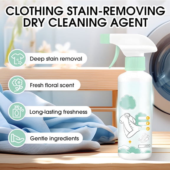 Clothing Stain Remover Dry Cleaning Spray,Deep Action Fabric Stain Eliminator with Dense Cling Foam Fresh Scent Safe Formula,Laundry Spot Cleaner for Silk Wool Cotton Home Travel-A