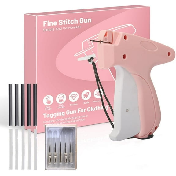 Clothing Stitch Gun with 6 Needles & 2000 Fasteners (1000 White + 1000 Black), Quick Clothing Fixer & Retail Tagging Gun(LR Pink-White 1 PCS)