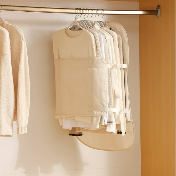 Clothing Storage Bags Hanging Garment Organizers, Polyester Dust Cover for Wardrobe and Closet, Beige and Pink Sleek Home Aesthetic