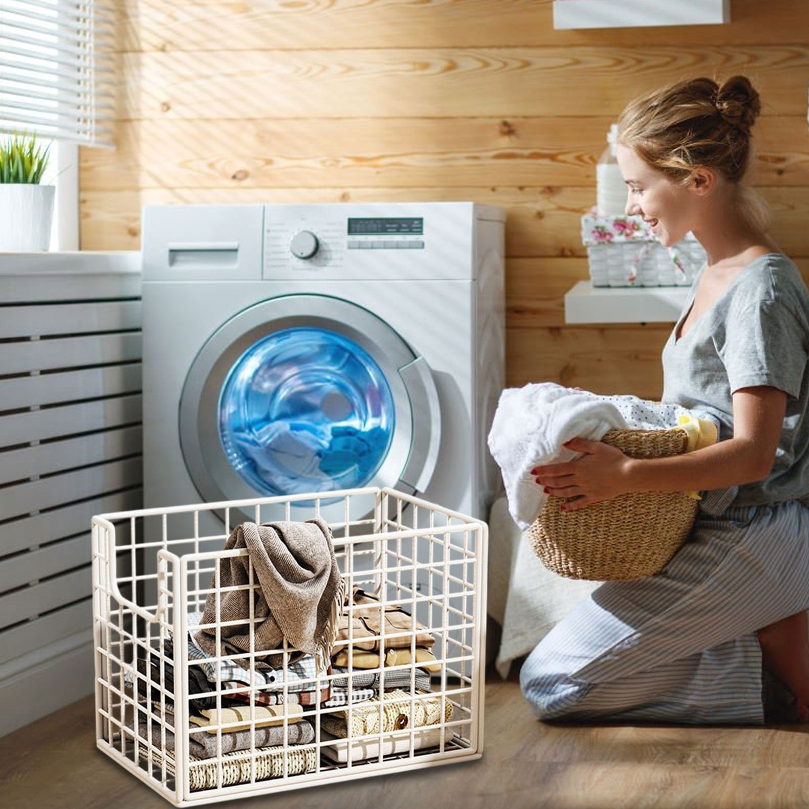 Clothing Storage Basket Laundry Hamper Waterproof Fabric Sturdy Handle