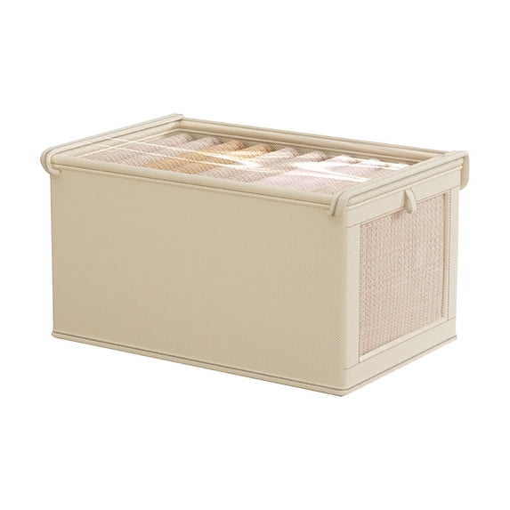 Clothing Storage Box Fabric Bin with Lid and Visible Window, Stackable Foldable Home Organizer for Wardrobe Shelves and Closet Organization