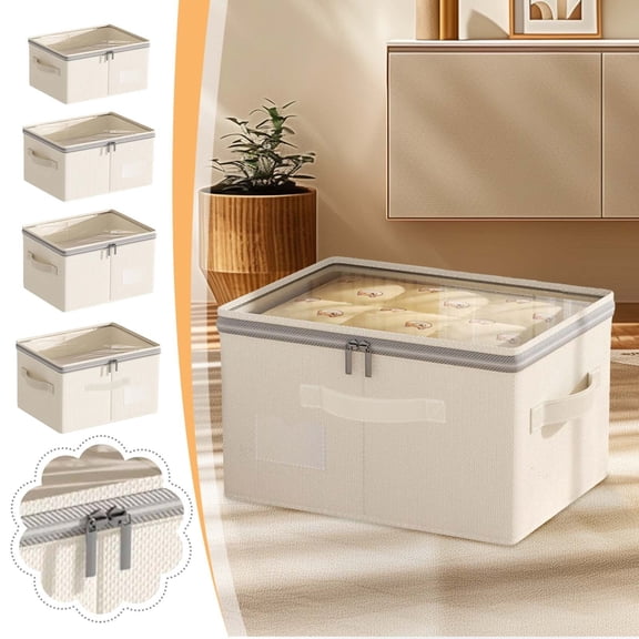 Clothing Storage Box Large Capacity | Thickened Fabric Construction | Double-Zipper Access | Transparent Front Panel | Household Organizer for Bedding, Blankets, Wardrobe | Tear-Resistant Durable