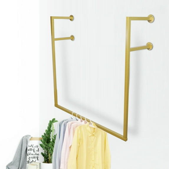 Clothing Store Simple Wall Mounted Metal Display rack, Window Hanging Garment Racks, F-shaped Shelf, Wedding Dress Organization, Home Clothes Rod Storage Towel Rack, Gold