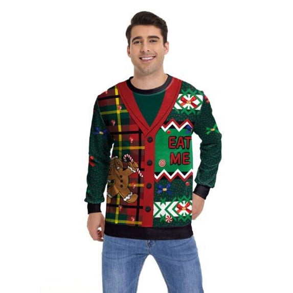 Clothing Wholesale Unisex Men Women 2024 Ugly Christmas Sweater Santa Elf Christmas Funny Fake Hair Sweater Autumn Winter Tops (13,L)