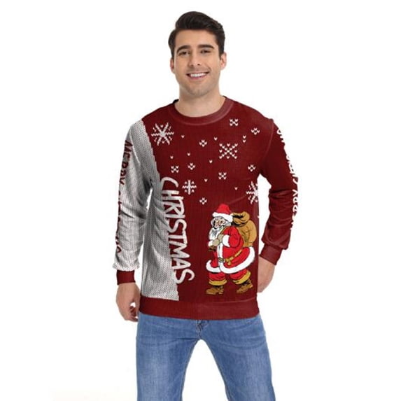 Clothing Wholesale Unisex Men Women 2024 Ugly Christmas Sweater Santa Elf Christmas Funny Fake Hair Sweater Autumn Winter Tops (17,M)