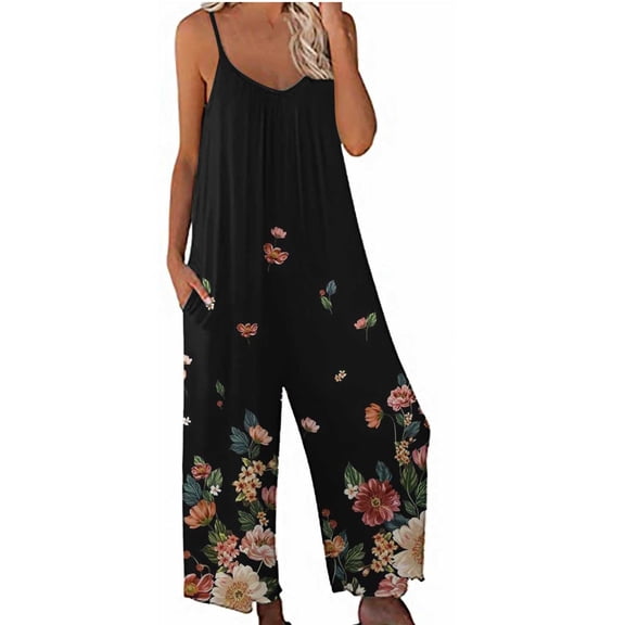 ZVAVZ Clothing for Women, Spaghetti Strap Jumpsuits for Women Casual Sleeveless Wide Leg Rompers Fashion Butterfly Print Overalls Boho Clothes Womens Snowboarding Pants