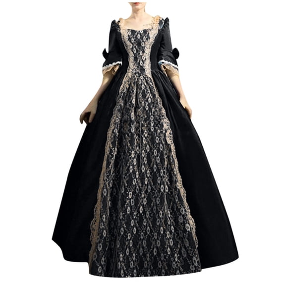Clothing Women's Dress Retro Style Solid Color Trumpet Sleeve Long Dress for Playful Performances and Events