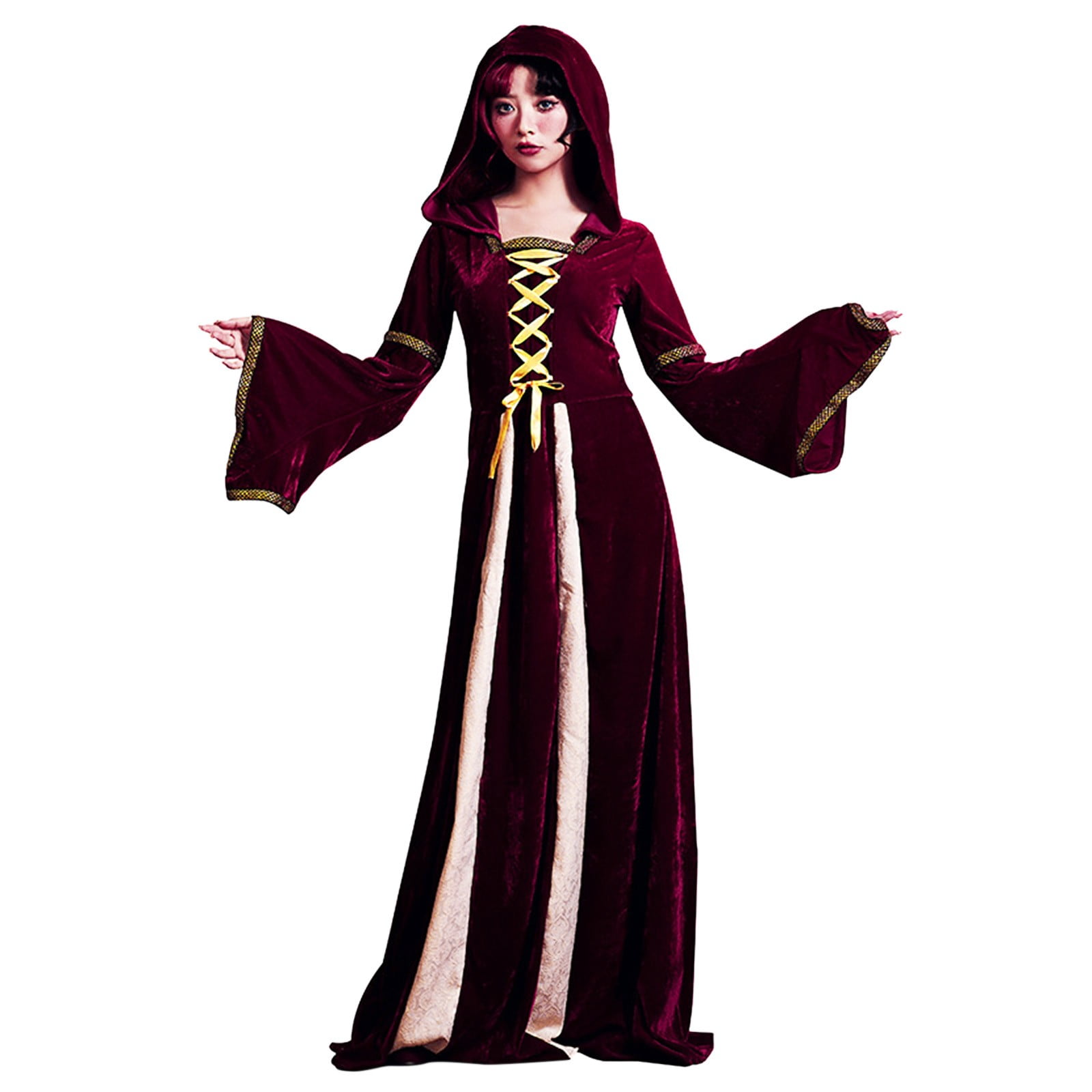 Clothing Women's Velvet Dress Retro European Clothing Gothic Dark Red