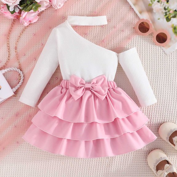 Clothing for Girls Two Piece Girls Outfits Long Sleeve Bowknot or Heart Top   Skirts Toddler Winter Clothes Little Girl Clothes 12-18 Months