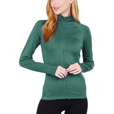 Yknktstc Women's Full Zip Athletic Crop Jacket With Thumbholes - 4-Way Stretch Workout & Yoga Top