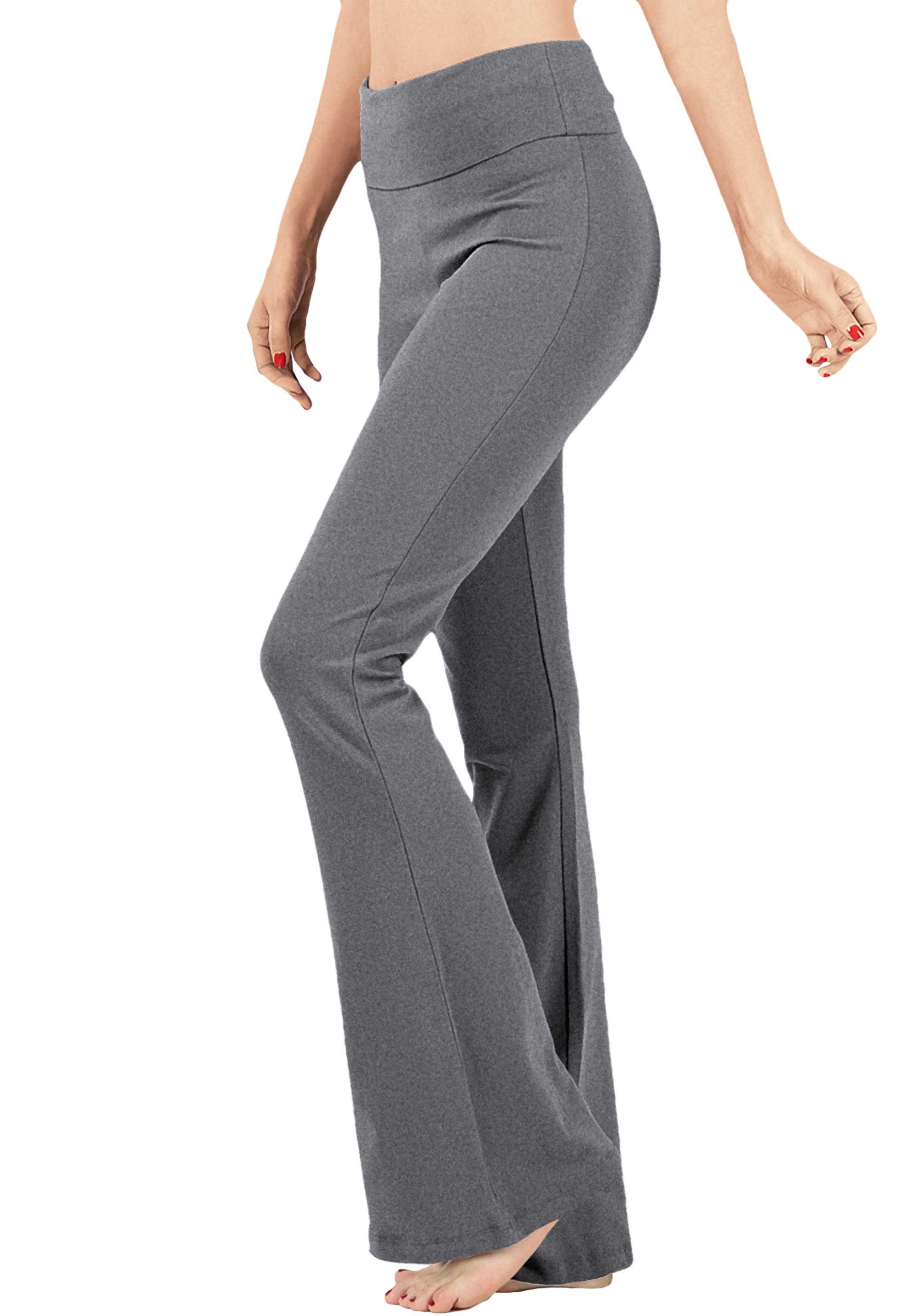 ClothingAve. Women's Foldover Contrast Waist Bootleg Flare Yoga Pants