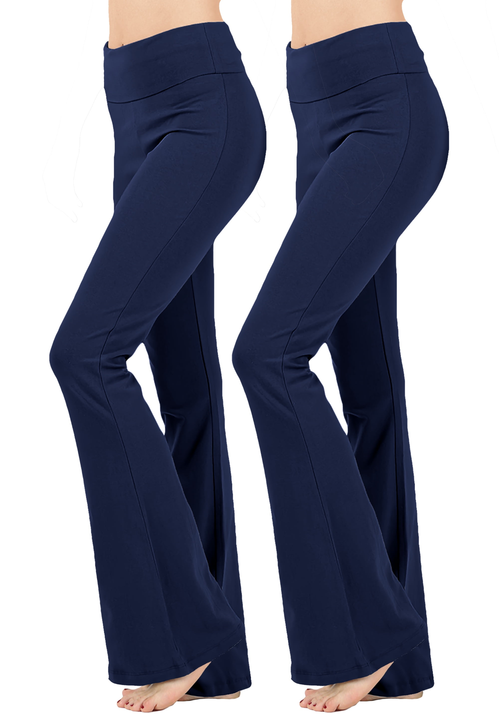 ClothingAve. Women's Foldover Contrast Waist Bootleg Flare Yoga Pants,  Value-Pack Available Female Pants 