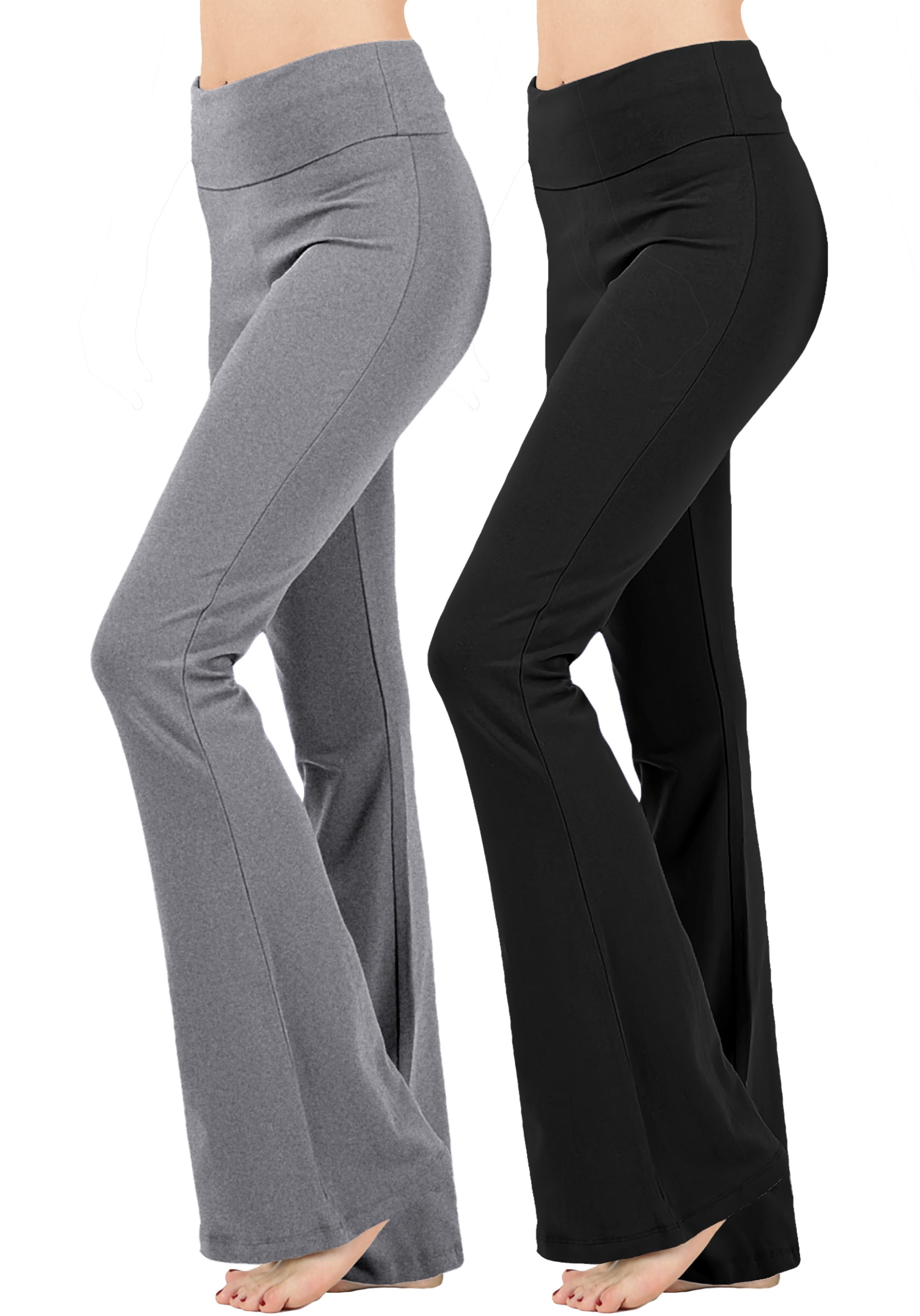 Women's Foldover Contrast Waist Bootleg Flare Yoga Pants,Value-Pack  Available Female Leggings Wide Leg Pants 