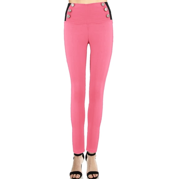 ClothingAve. Women's High Waist Sailor Pants Contrast Waist Banded Panels Slim Fit female Pants