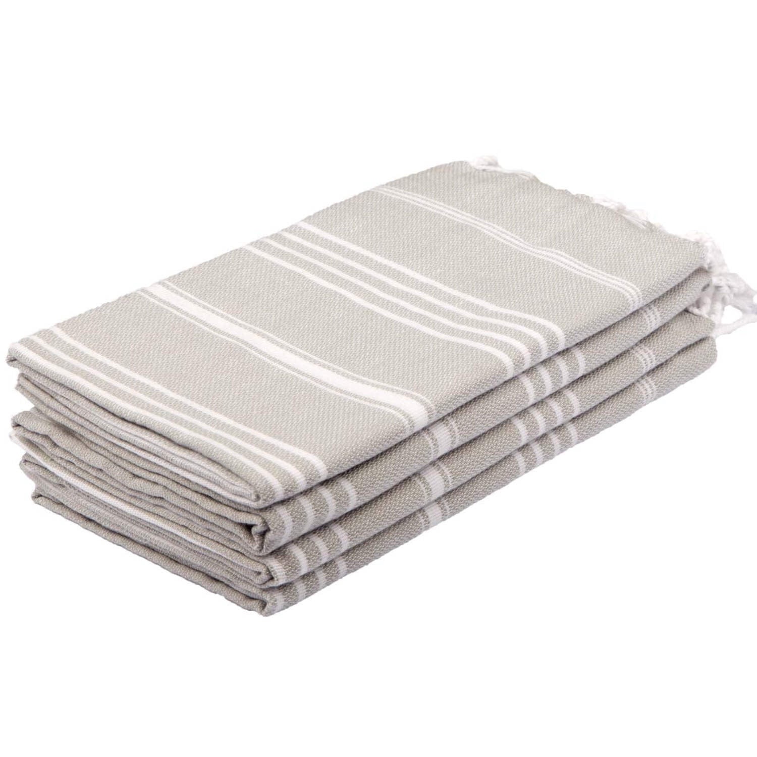 Clotho Turkish Hand Towel Set of 4, Silver Gray, 100% Cotton 18 X 40 inches (Classic)