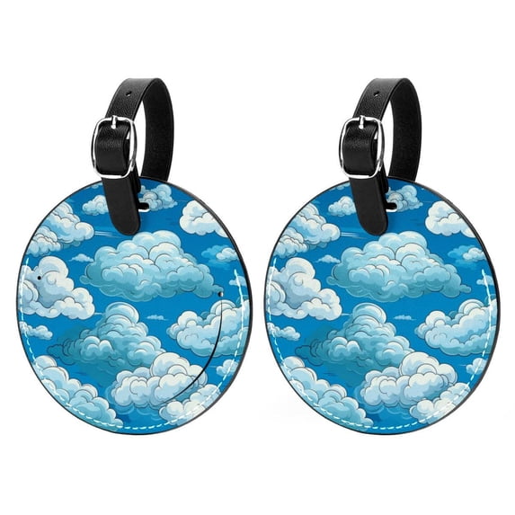 Cloud 2pcs PU Leather Round Bag Tags with Privacy Cover and Name ID Tag - Suitcase Tags for Travel Luggage, Handbags, Backpacks, School Bags