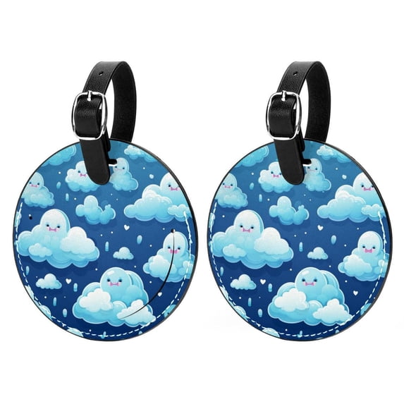Cloud 2pcs PU Leather Round Bag Tags with Privacy Cover and Name ID Tag - Suitcase Tags for Travel Luggage, Handbags, Backpacks, School Bags