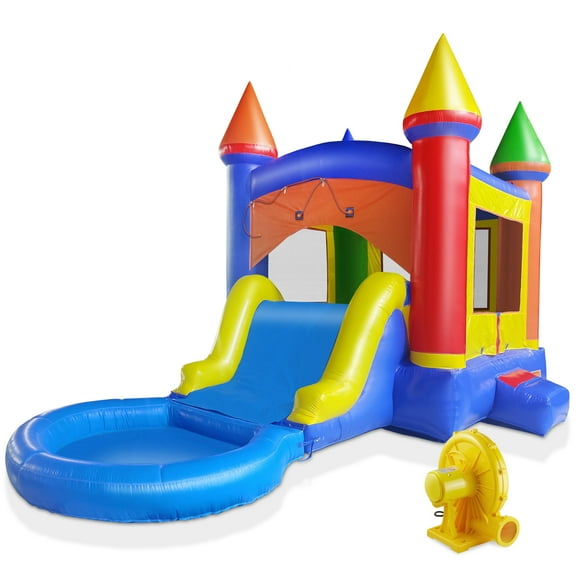 Cloud 9 Commercial Inflatable Bounce House with Pool, Water Slide, and Blower